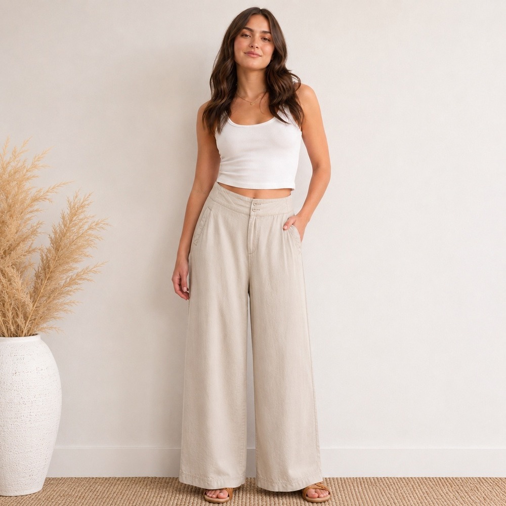 ROYAL ROBBINS Linen Blend Wide Leg Trousers Beige Sz 8